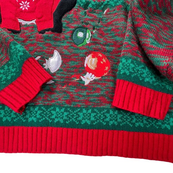 33 Degrees Black White Cat Christmas Sweater XL Broken Ornaments Fun Attitude - Picture 7 of 16